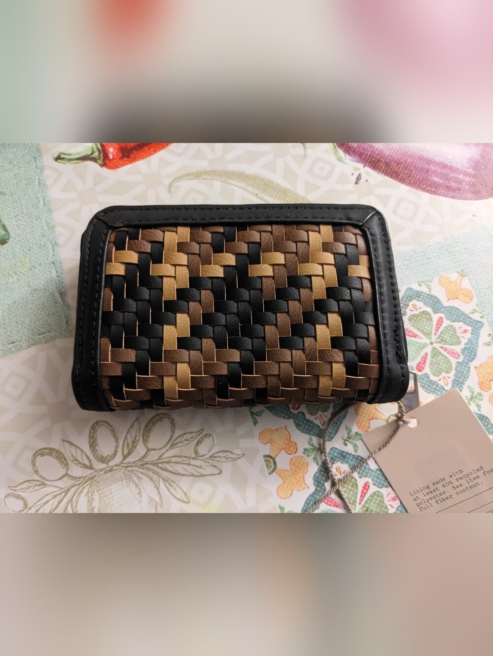 A new day Small Woven Bifold Wallet in Black and Brown